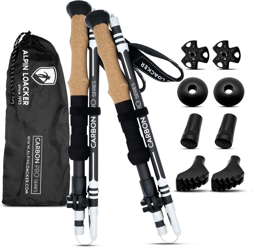 ALPIN LOACKER Collapsible Trekking Poles for Hiking I Carbon or Aluminum Hiking Poles Ultra Lightweight I Adjustable Trekking Poles for Women and Men with Cork Grip