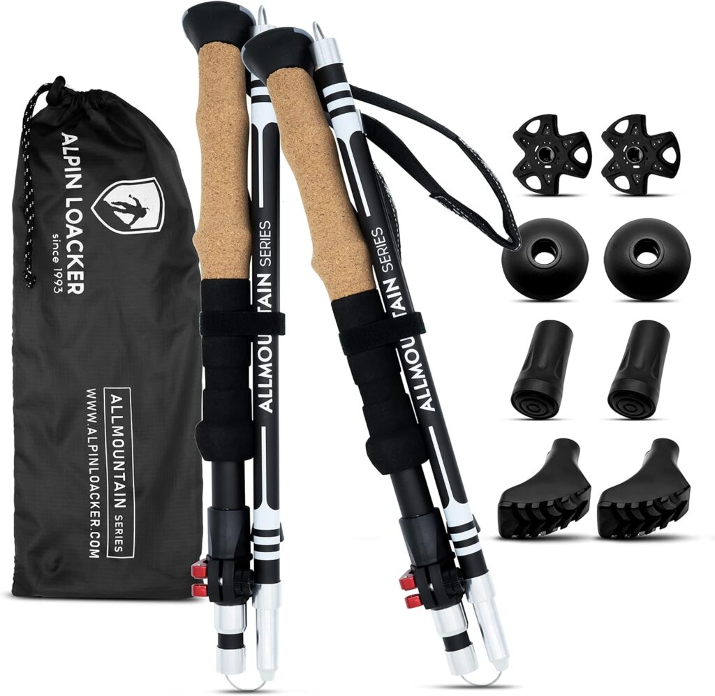 ALPIN LOACKER Collapsible Trekking Poles for Hiking I Carbon or Aluminum Hiking Poles Ultra Lightweight I Adjustable Trekking Poles for Women and Men with Cork Grip