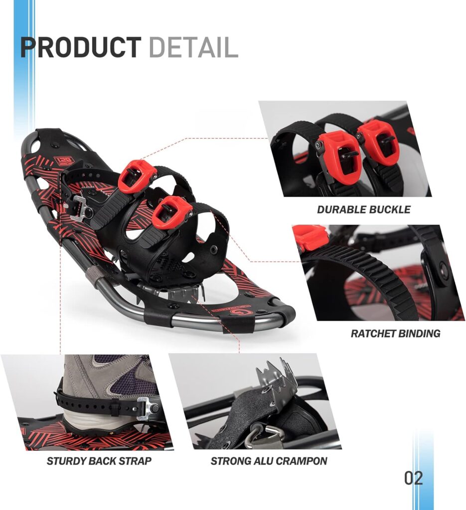 G2 21/25/30 Inches Light Weight Snowshoes for Women Men Youth, Set with Trekking Poles, Tote Bag, Gaiters,Special Fast Ratchet Binding, Orang/Blue/Red Available - Raquetas de Nieve con bastones de trekking