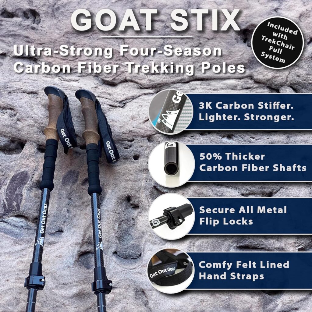 Get Out Gear | Goat Stix | Ultra-Strong Carbon Fiber Trekking Poles| Hiking Poles, Hiking Sticks, Trekking Poles for Hiking, Nordic Walking Poles | Collapsible Lightweight Telescoping