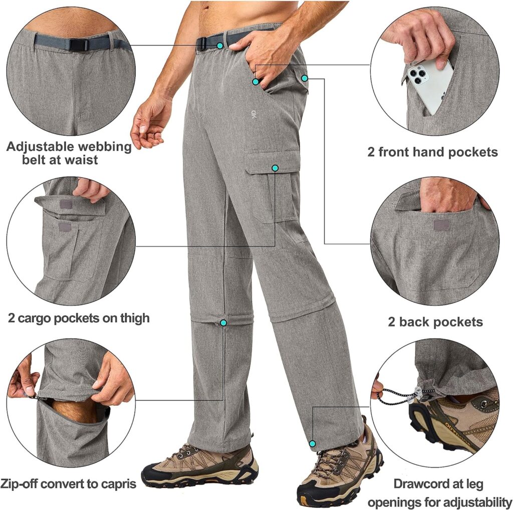 Little Donkey Andy Mens Convertible Hiking Pants with Belt, Lightweight Zip-Off Quick Dry Tactical Cargo Pants