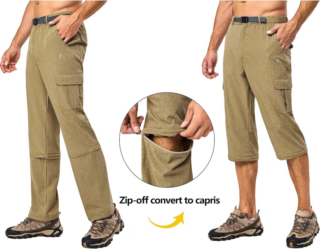 Little Donkey Andy Mens Convertible Hiking Pants with Belt, Lightweight Zip-Off Quick Dry Tactical Cargo Pants