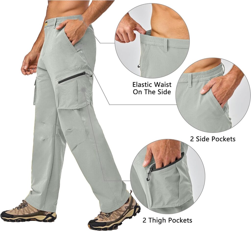 Little Donkey Andy Mens Quick Dry UPF 50+ Cargo Pants, Stretch Lightweight Outdoor Hiking Pants