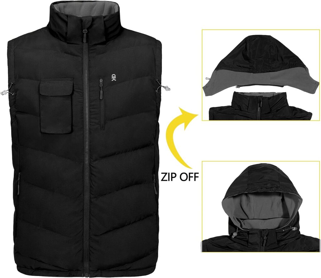 Little Donkey Andy Mens Reversible Fleece Puffy Vest Warm Sleeveless Puffer Jacket with Removable Hood for Golfing Hiking