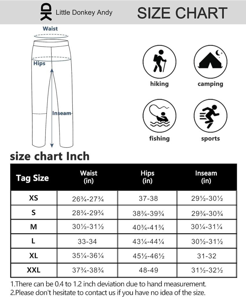 Little Donkey Andy Womens Hiking Pants Quick Dry Convertible Pants, Lightweight Zip-Off Outdoor Travel Cargo Pants