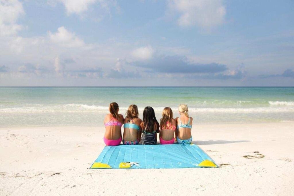 Pocket Blanket -Compact Picnic Blanket (60x 56) - Sand Proof Beach Blanket / 100% Waterproof Ground Cover. Great Outdoor Blanket for Hiking, Camping, Picnics, Travel and Beach Trips!