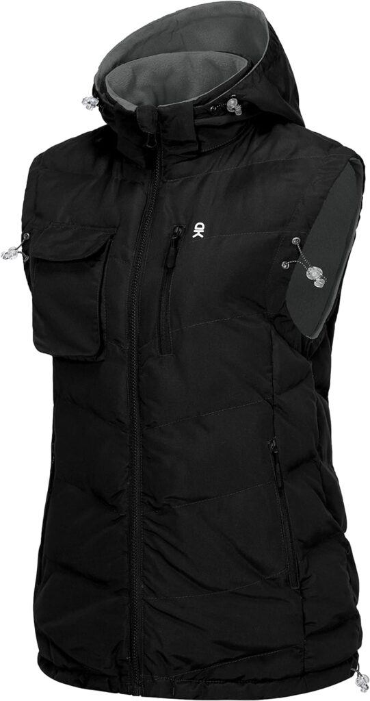 Little Donkey Andy Womens Fleece Puffy Vest Warm Sleeveless Puffer Jacket with Removable Hood for Golfing Hiking