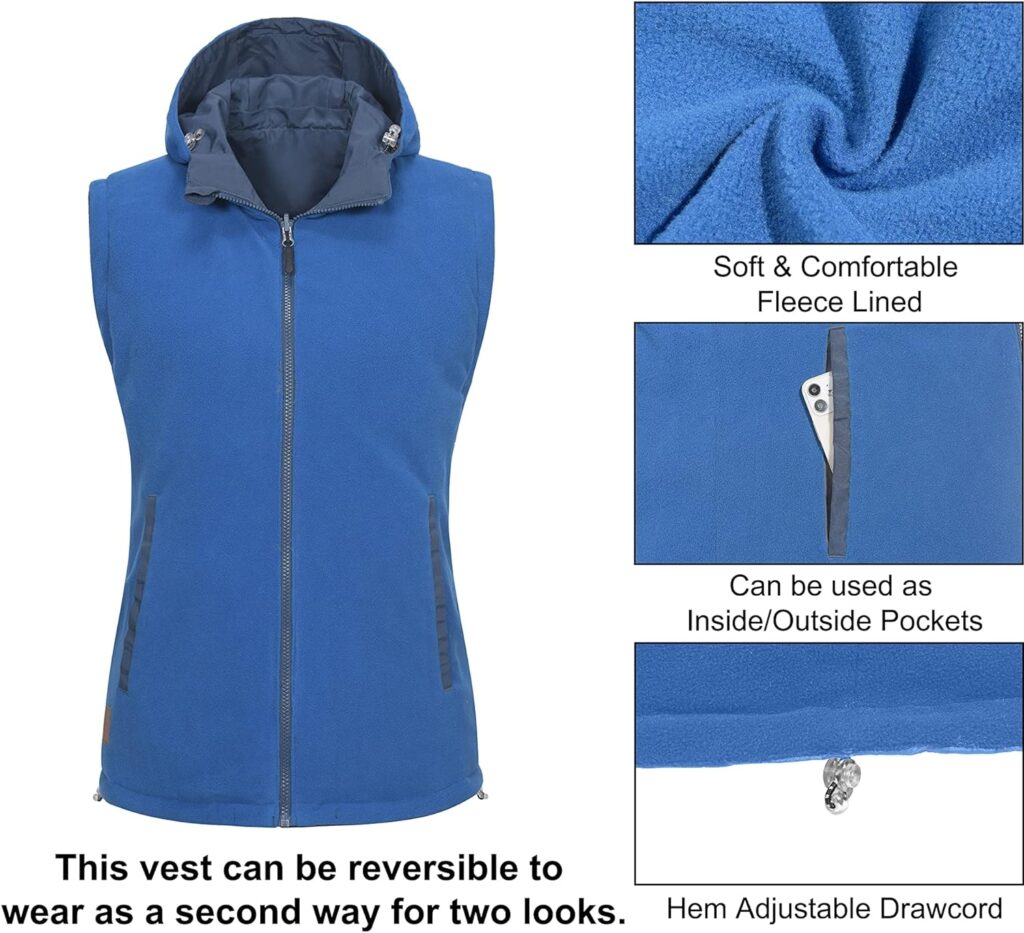 Little Donkey Andy Womens Fleece Puffy Vest Warm Sleeveless Puffer Jacket with Removable Hood for Golfing Hiking