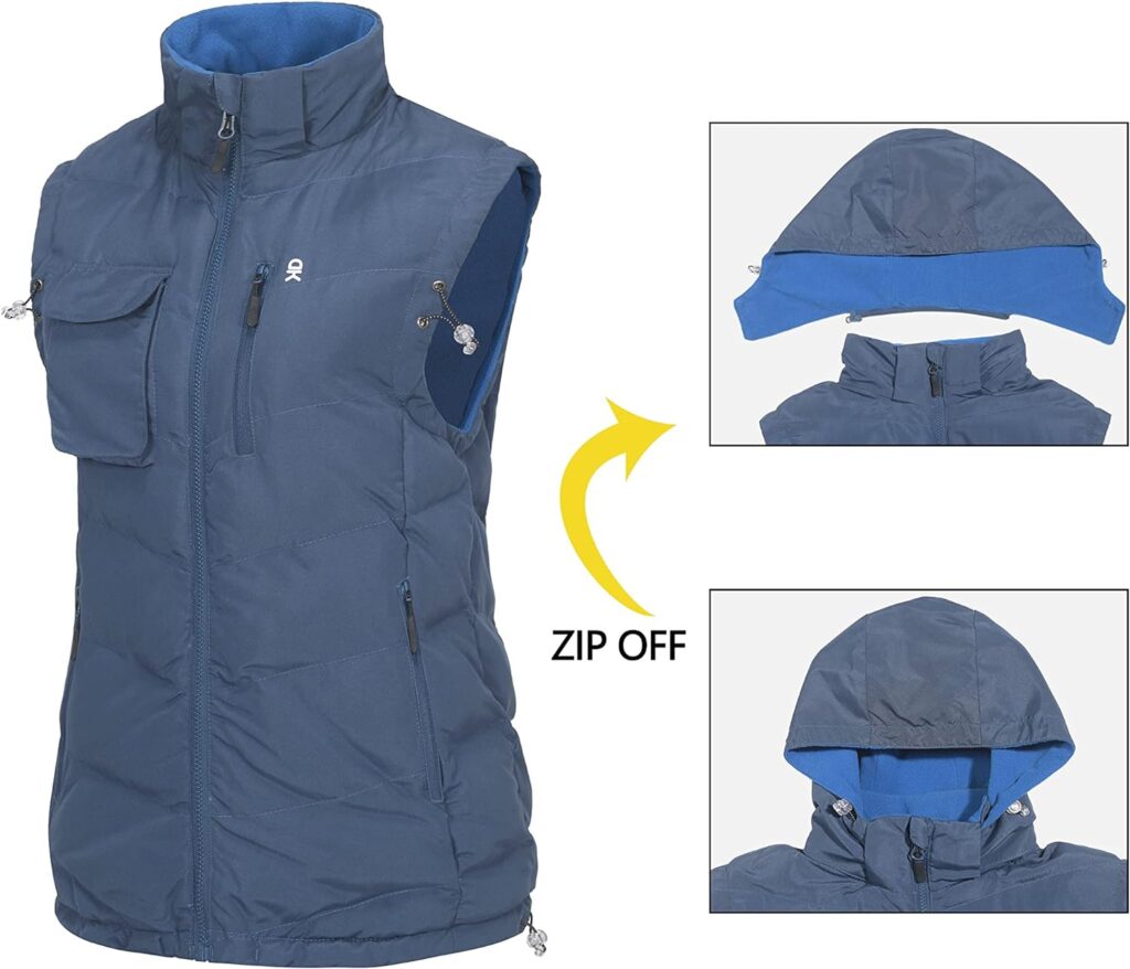 Little Donkey Andy Womens Fleece Puffy Vest Warm Sleeveless Puffer Jacket with Removable Hood for Golfing Hiking