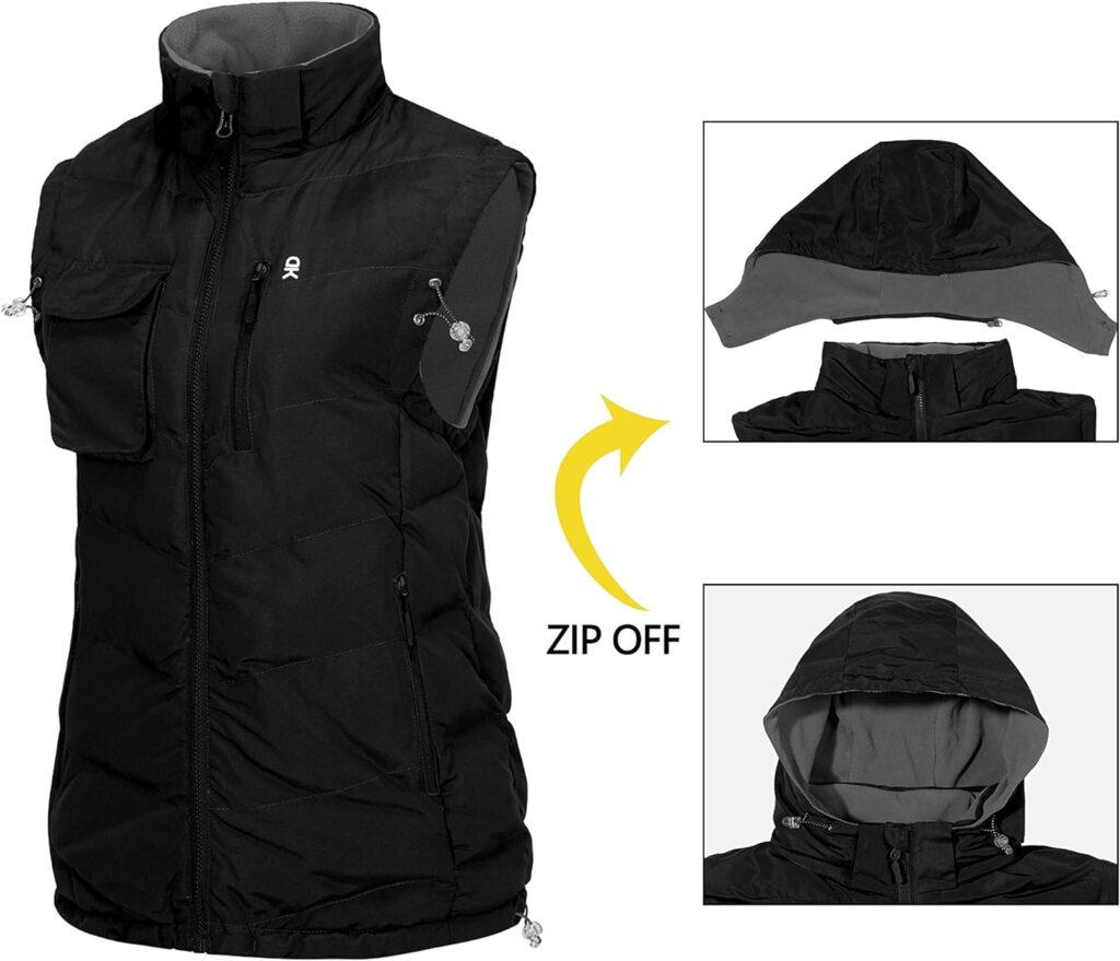 Little Donkey Andy Womens Fleece Puffy Vest Warm Sleeveless Puffer Jacket with Removable Hood for Golfing Hiking