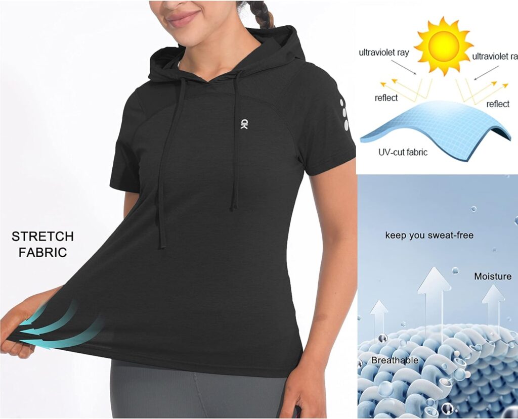 Little Donkey Andy Womens Short Sleeve Quick Dry T-Shirt with Hood Sun Protection Workout Stretch Basic Tops Tee